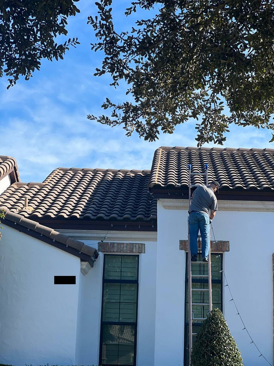 Holiday lighting along roofline